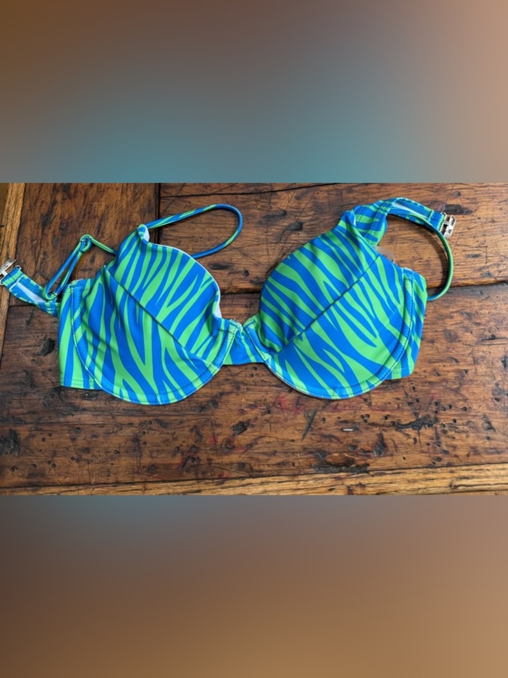 SHEIN Blue and Green Zebra Print Bikini Top